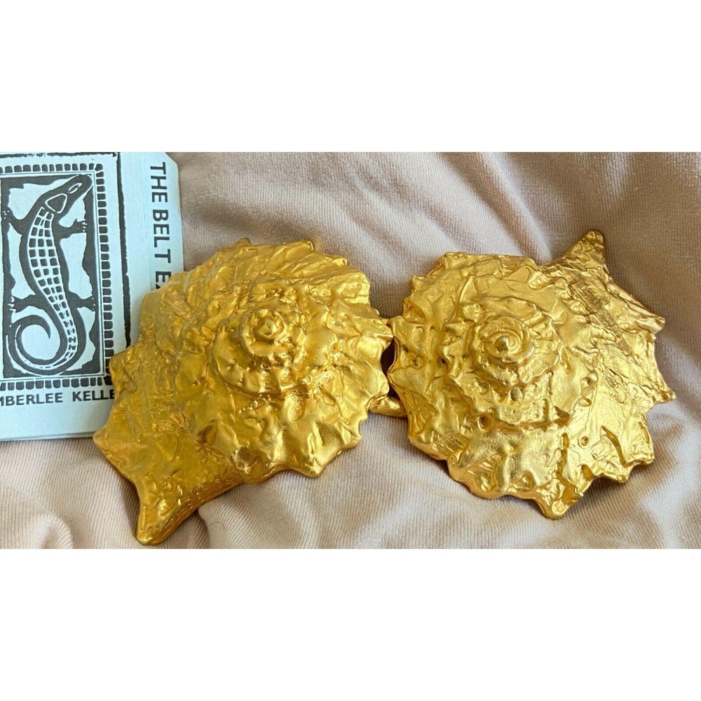 Vtg 80's Kimberlee-Keller BELT BUCKLE Brushed Gold Metal Ocean Seashells SHELL